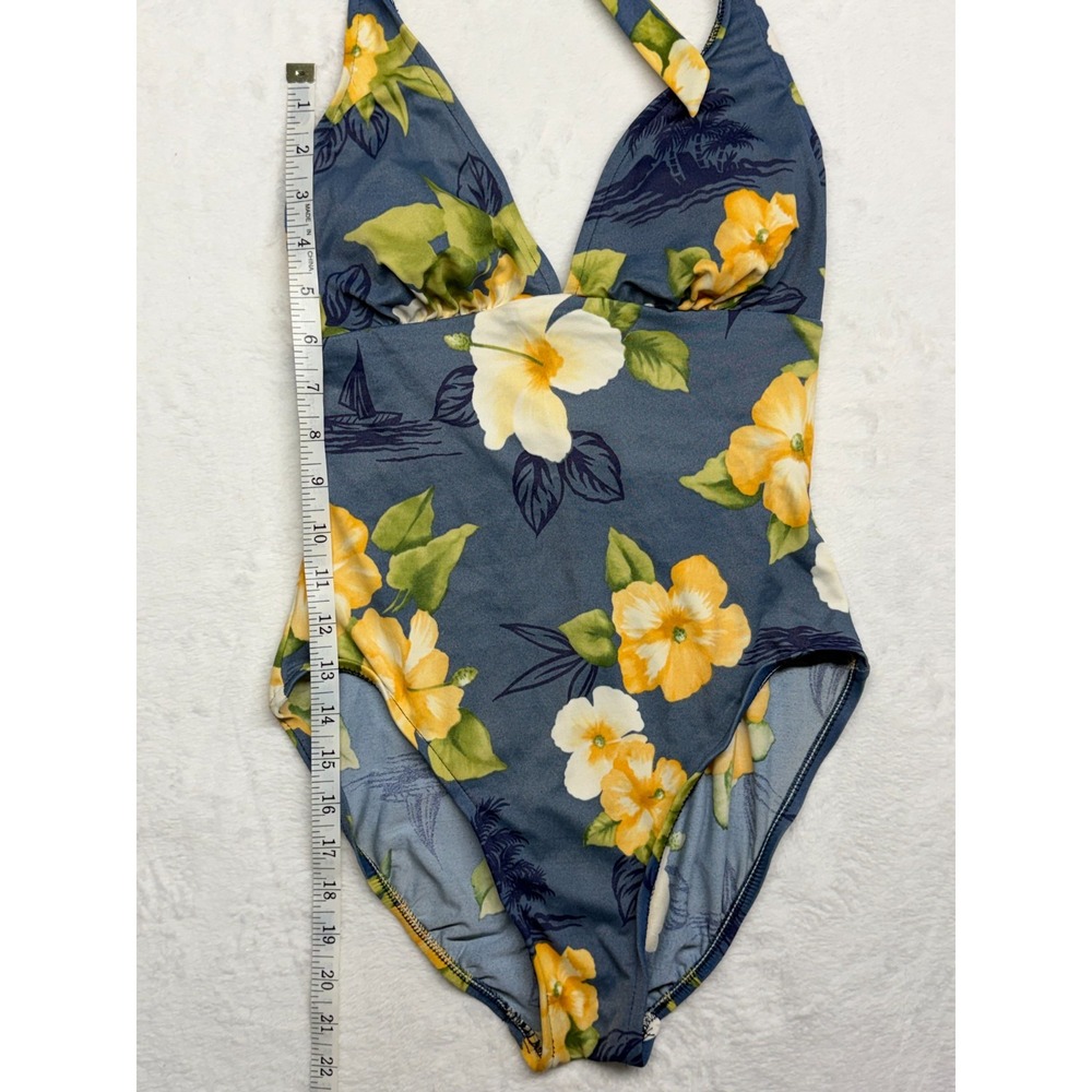 La Cabana Swimsuit Women's Size 10 Vintage 80's 90's Blue Hawaiian Flowers - Picture 10 of 10